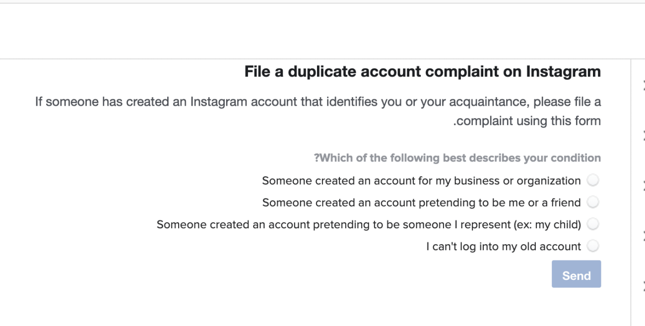 Osoby, które nie posiadają konta na Instagramie lub osoby, które zostały zablokowane przez osobę podszywającą się, mogą skorzystać z tego formularza do składania zgłoszeń.